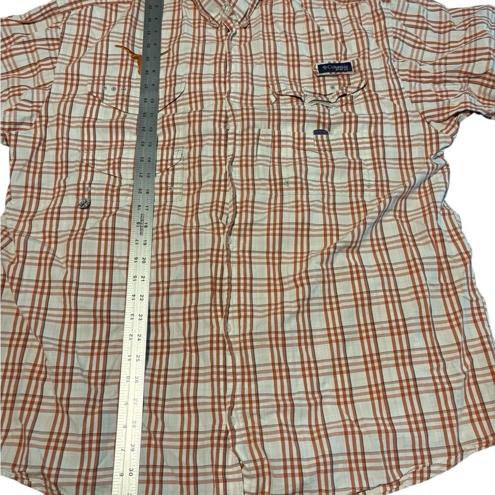 Columbia PFG Men's Texas Longhorns Plaid Fishing Shirt Orange and White XL